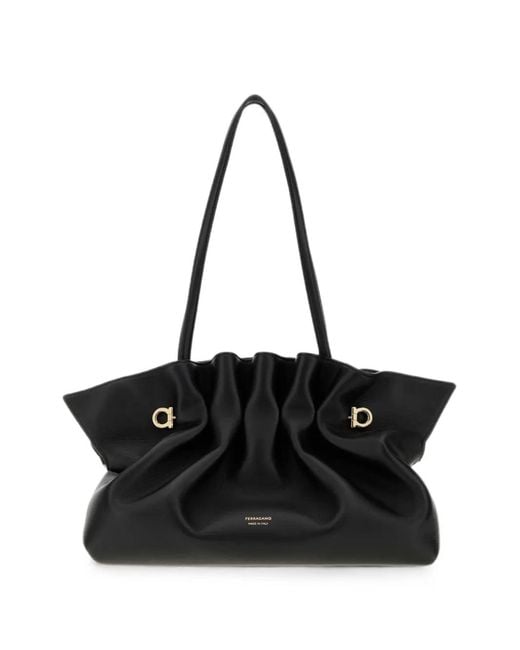 Ferragamo Black Gancini Ruched Shoulder Bag