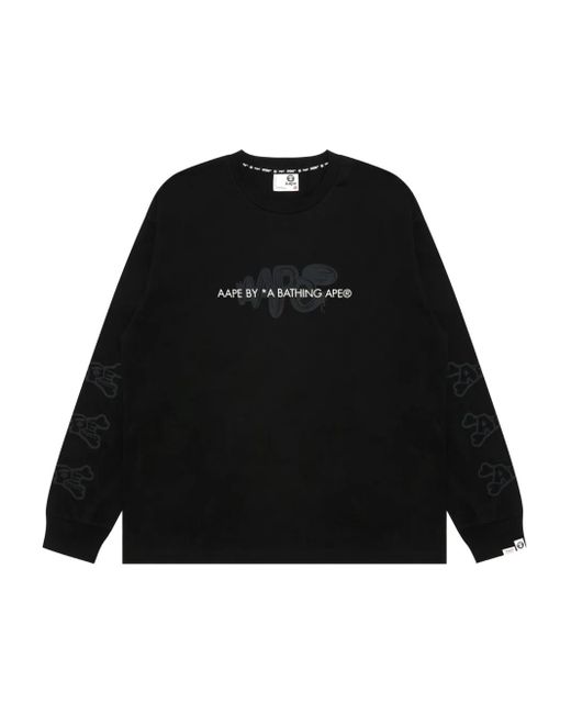 T-Shirt A Maniche Lunghe Con Logo di Aape By A Bathing Ape in Black da Uomo