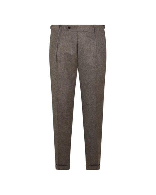 Berwich Gray Herringbone Pleat-Detail Trousers for men