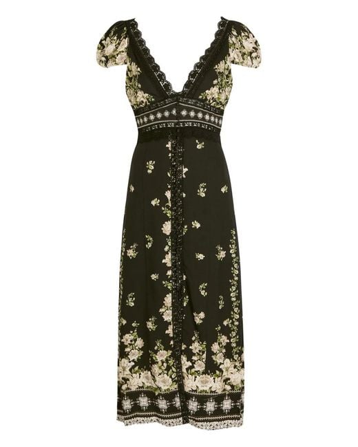 Alice + Olivia Green Rose Floral-Print Crepe Midi Dress