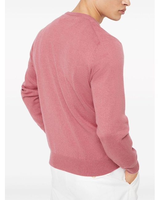 Brunello Cucinelli Pink V-neck Fine-knit Cashmere Jumper for men