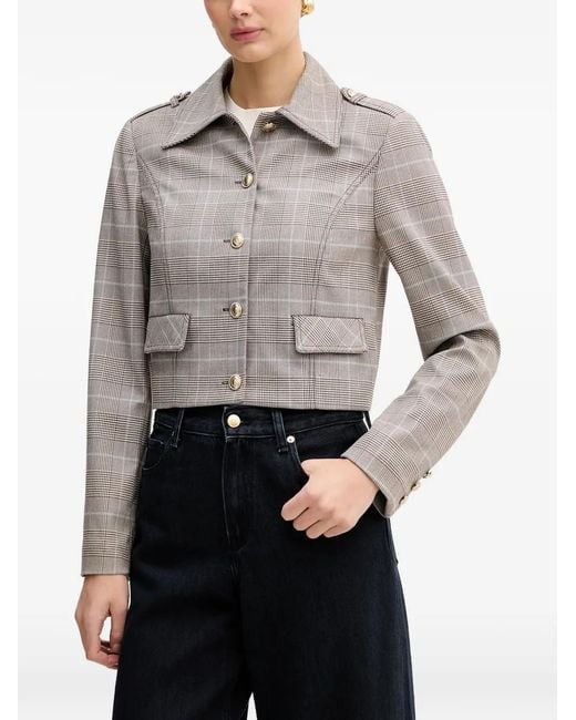 Guess Gray Check Button Cropped Jacket
