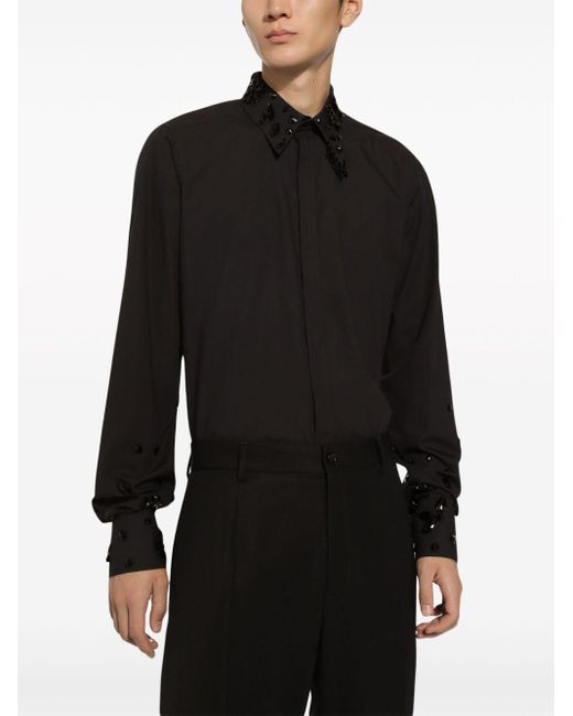 Dolce & Gabbana Black Rhinestone-embellished Cotton Shirt for men