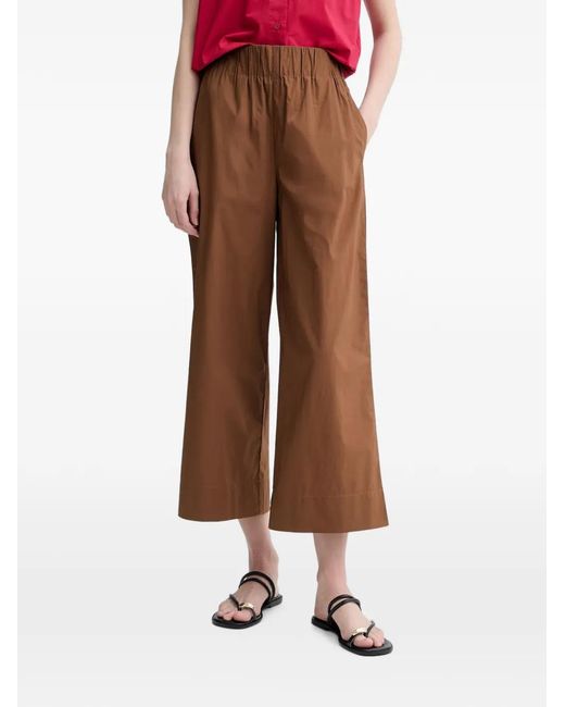 Marc O' Polo Brown Elasticated-Waist Wide-Leg Trousers