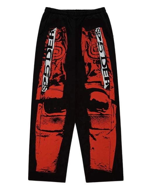 Sp5der Red Jp5 Moto Track Pants for men
