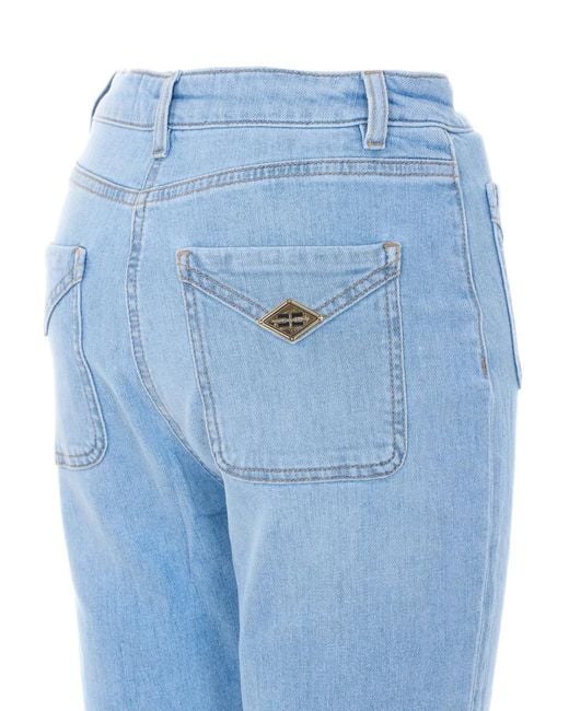 Elisabetta Franchi Blue Pocket Flared Denim