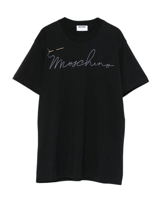 Moschino Black Cotton Short-Sleeved Top With Embroidered Logo