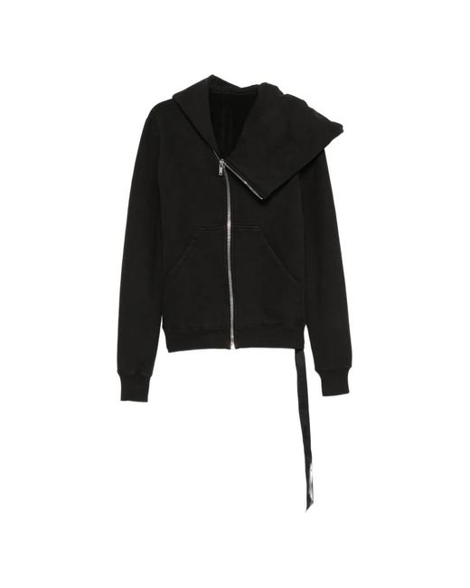 Rick Owens Black Asymmetric-Zip Hoodie for men