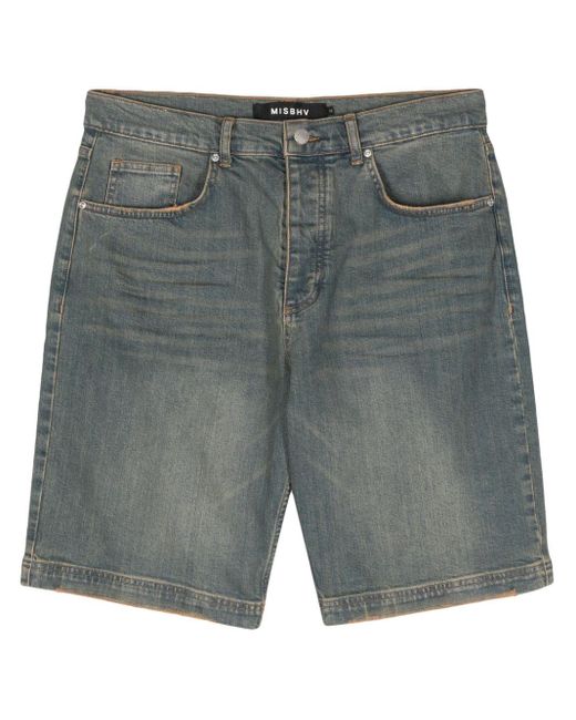 M I S B H V Gray Sunset Washed Denim Shorts for men