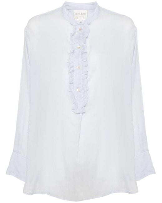 Forte Forte White Granddad–Collar Shirt With Ruffles