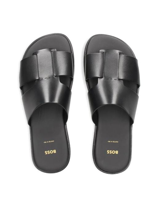 Boss Black Leather Sandals for men
