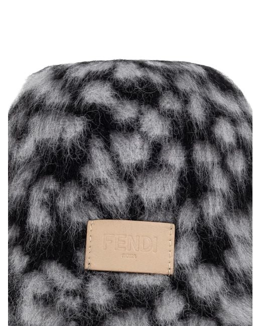 Fendi Gray Leopard-Print Logo-Patch Bucket Hat