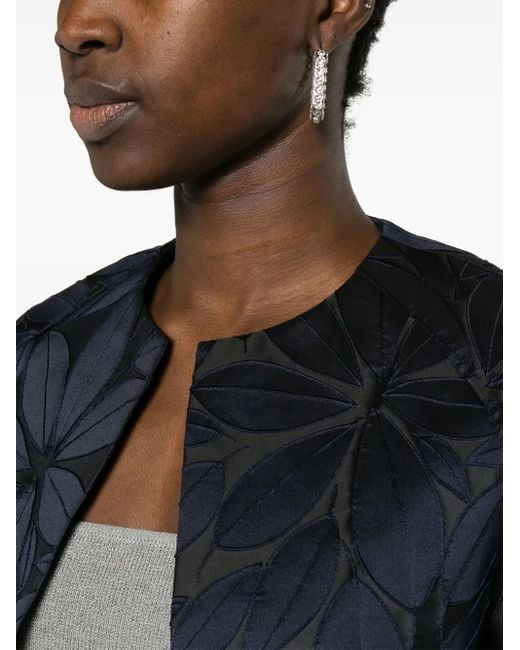 Talbot Runhof Blue Embroidered-Leaf Cropped Jacket