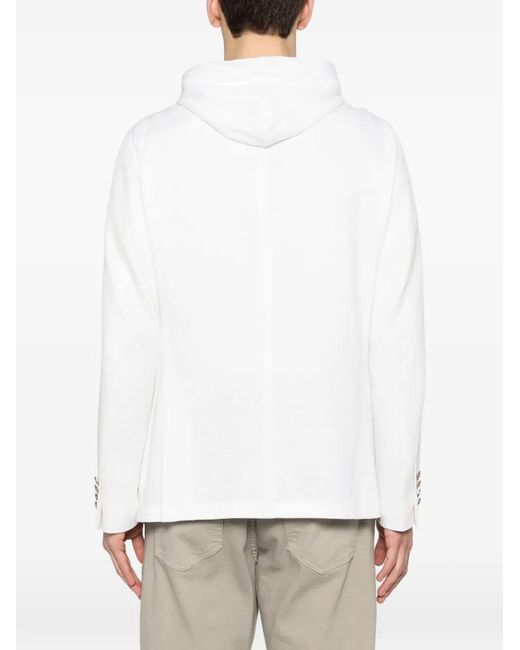 Eleventy White Hooded Single-Breasted Jacket for men