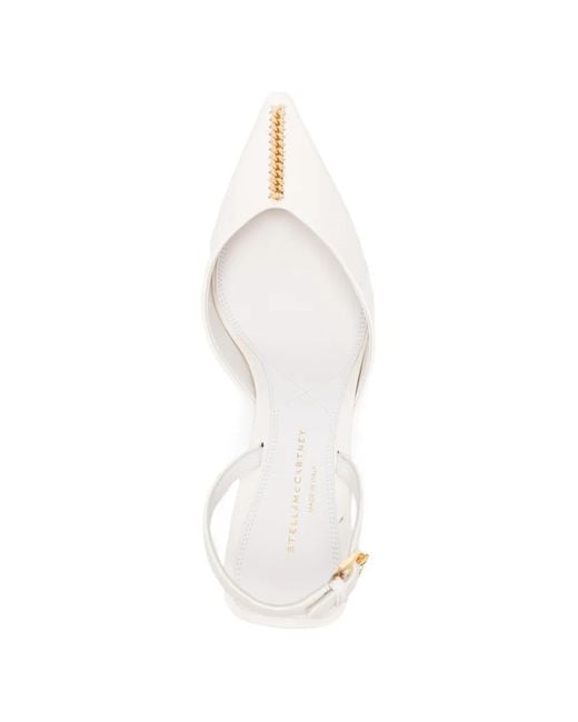 Stella McCartney White Pointed Chain-Detail Pumps