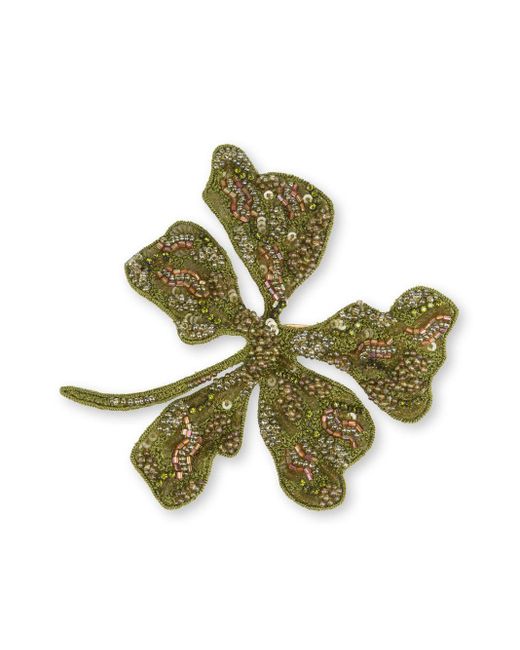 Alberta Ferretti Green Beaded Floral Brooch