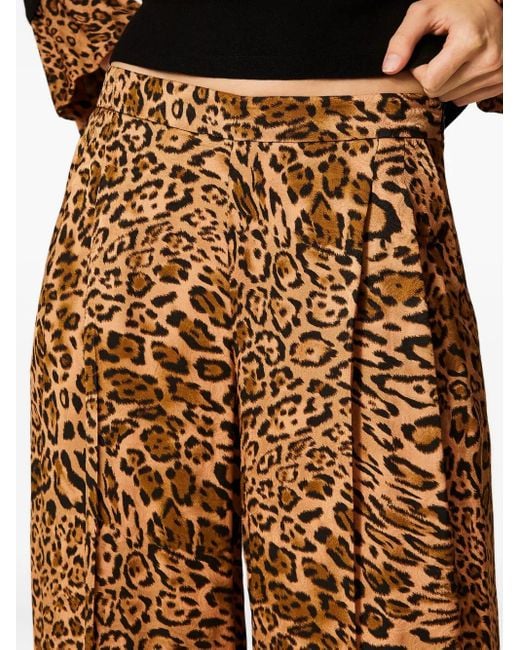 Twinset Natural Pleated Leopard-Print Trousers