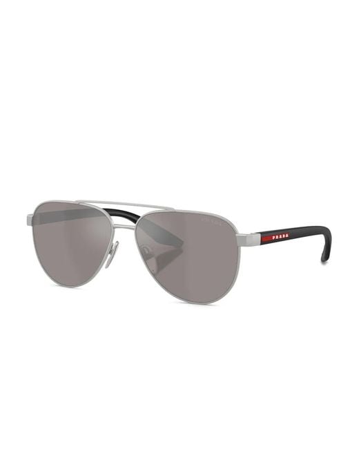 Prada Linea Rossa Gray Pilot-Frame Sunglasses for men