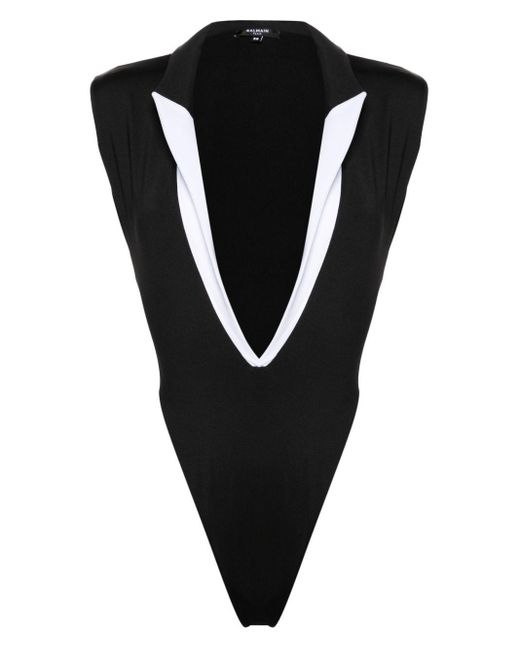Balmain Black Badeanzug mit steigendem Revers