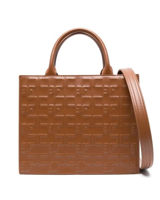 Elisabetta Franchi Brown Logo-embossed Quilted Tote Bag