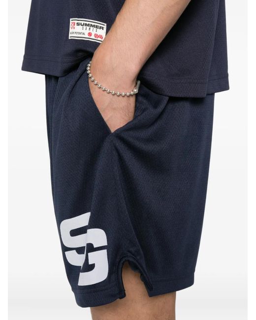 SUMMER GAMES Blue Logo-Print Mesh Shorts for men