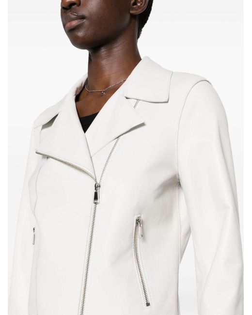 P.A.R.O.S.H. White Leather Zip-up Biker Jacket