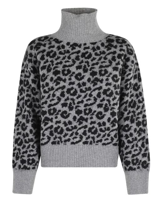 FEDERICA TOSI Black Leopard-Print Turtleneck Sweater