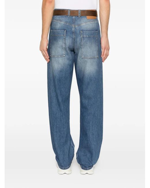 Plan C Blue Belted Faded Jeans for men