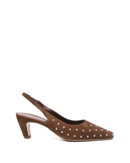BIANCADI Brown Studded-Embellishment Slingback Pumps