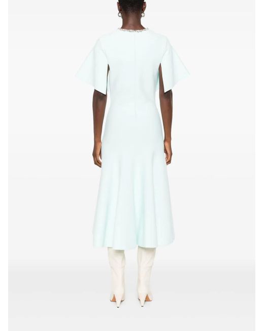 Alexander McQueen Blue Embellished Short-Sleeve Midi Dress