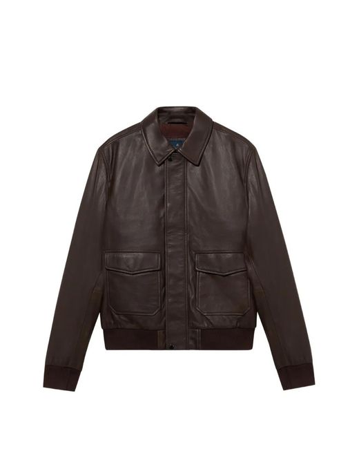 Brooks Brothers Brown Pointed-Collar Leather Jacket for men