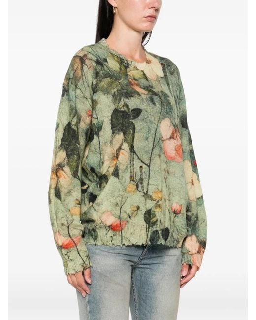 R13 Green Floral-Print Jumper