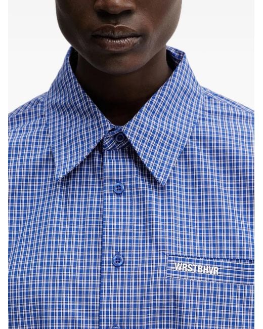 WRSTBHVR Blue Tavi Check-Print Logo-Patch Shirt