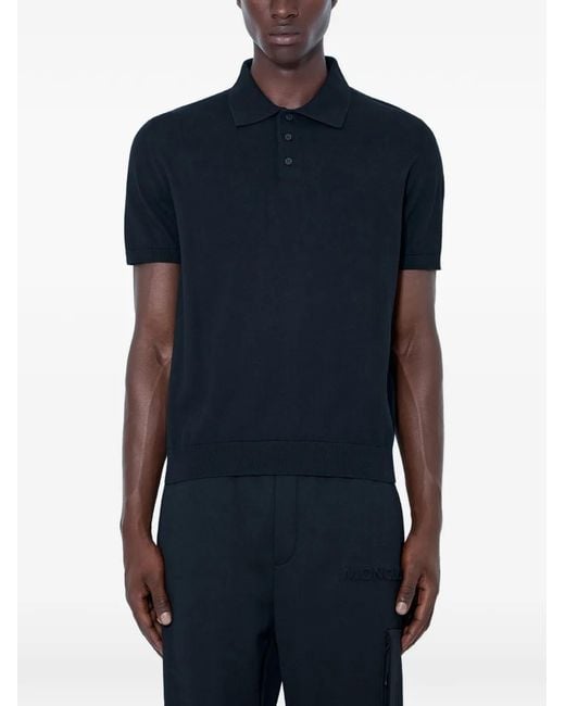 Moncler Blue Logo Cotton Knit Polo for men