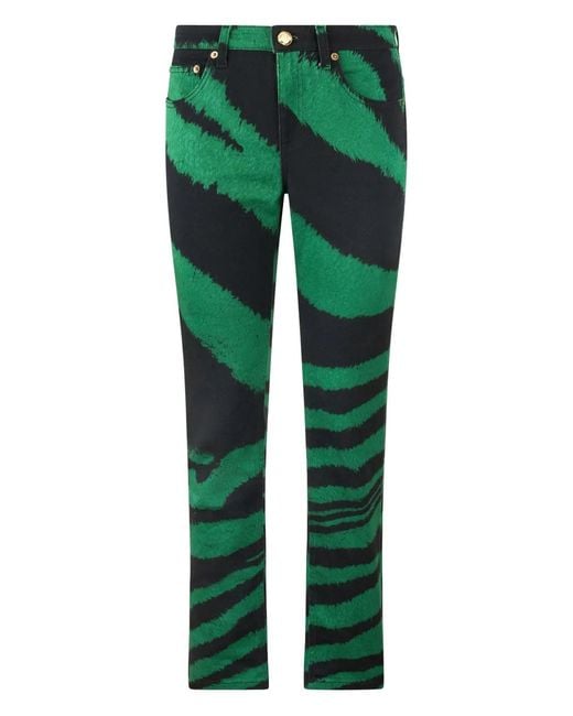 Roberto Cavalli Green Zebra-Print Jeans