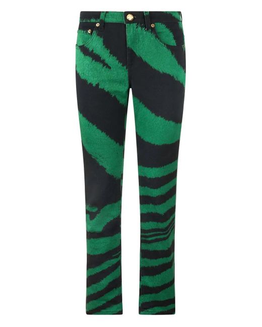 Roberto Cavalli Green Zebra-Print Jeans