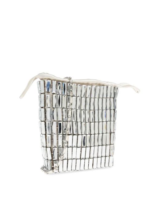 Self-Portrait White Crystal-Embellished Drawstring Tote Bag