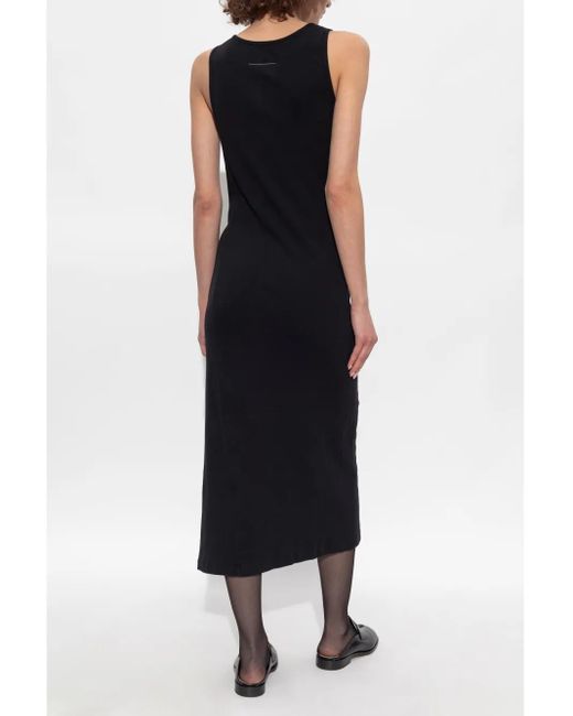 MM6 by Maison Margiela Black Mid-Length Fine Ribbed Dress