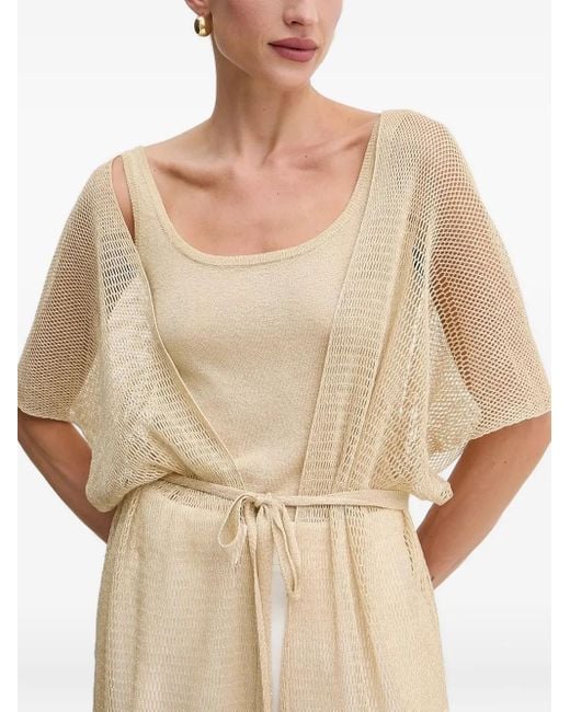 Liviana Conti Natural Fringed Long Cardigan