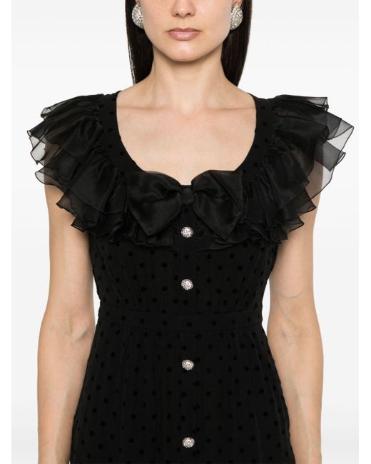 Alessandra Rich Black Flocked Polka Dot Maxi Dress