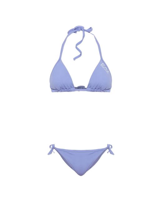 EA7 Blue Logo-Print Halterneck Bikini