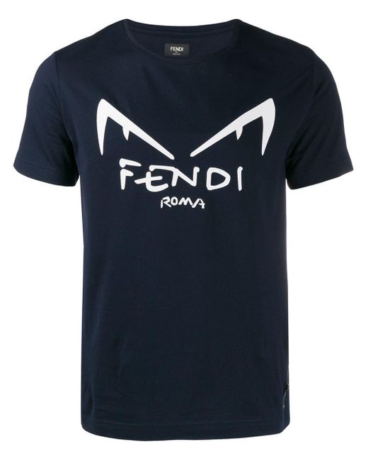 Fendi Blue Diabolic Eyes Print T-shirt for men