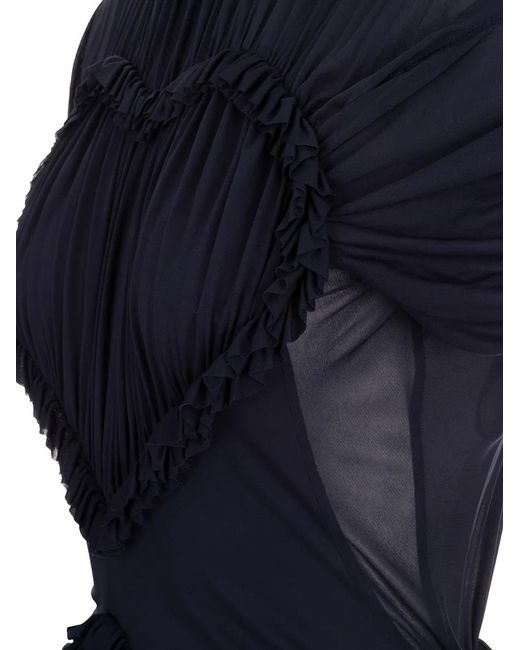 Victoria Beckham Blue Gathered Heart-Shaped Midi Dress