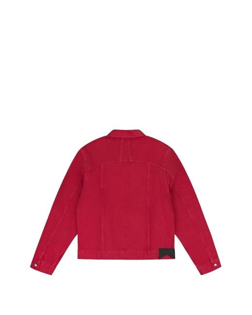 Rhude Red Pocket-Details Button-Down Denim Jacket for men