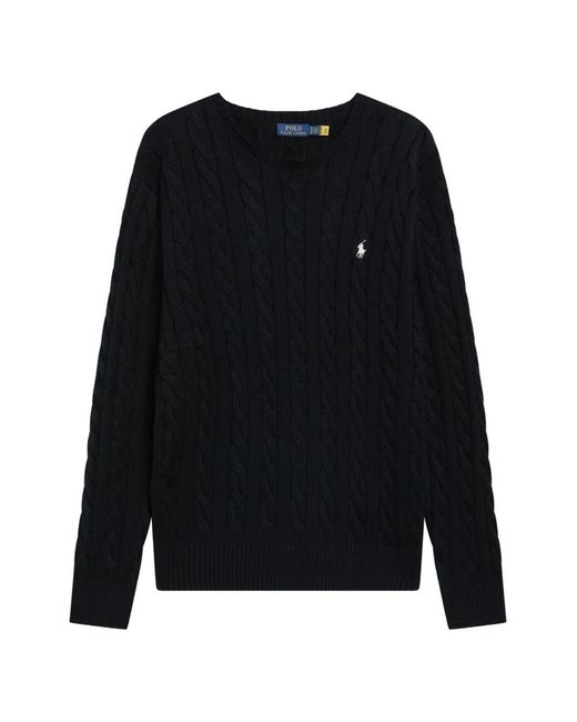 Polo Ralph Lauren Black Cable-Knit Embroidered-Logo Sweater for men