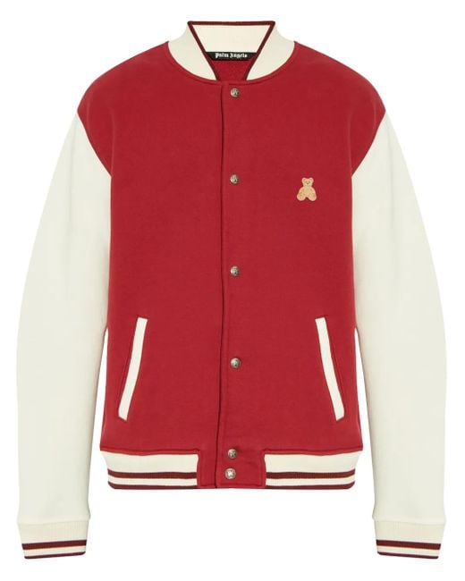Palm Angels Red Bear-Motif Bomber Jacket for men