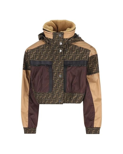 Fendi Brown Monogram-Pattern Hooded Ski Jacket