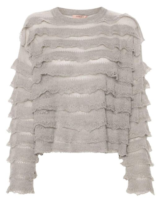 Twin Set Gray Ruffle Sweater