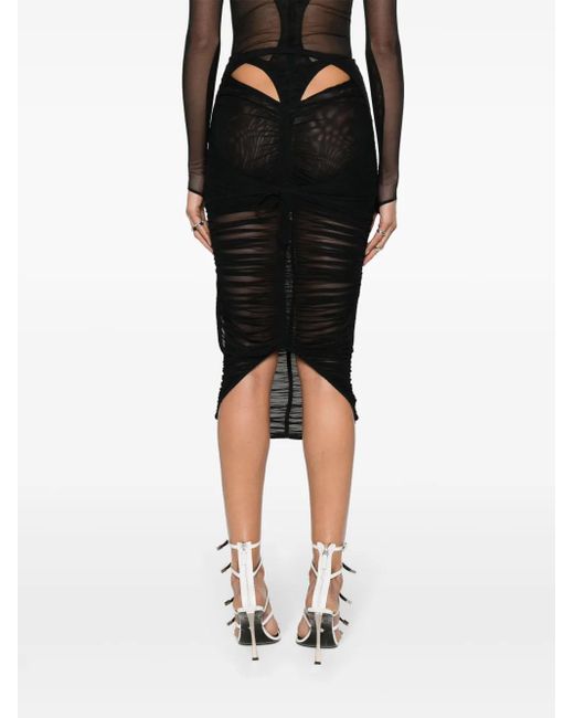 Mugler Black Draped Mesh Midi Skirt - Women's - Elastane/polyamide