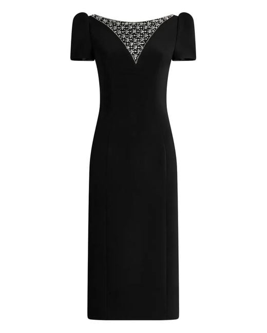 Jenny Packham Women's Black Vienna Embellished Puff-Sleeve Midi Dress